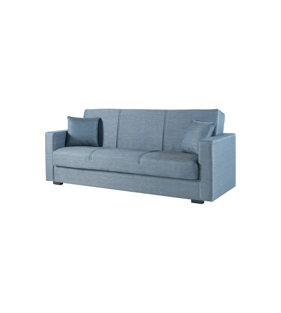 Divano letto "afrodite" 3 posti in tessuto grigio-blu, 212x80x87 cm